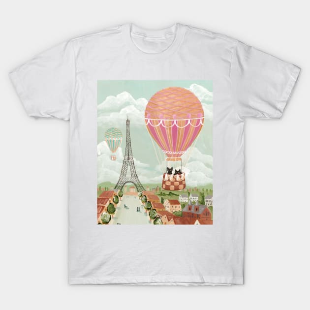 Hot Air Balloon Ride Cats T-Shirt by KilkennyCat Art